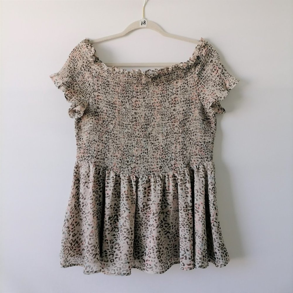 Cato EST. 1946 Womens Off The Shoulder Animal Print Peplum Blouse Top Size L